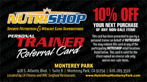 Nutrishop Monterey Park Trainer Referral Card